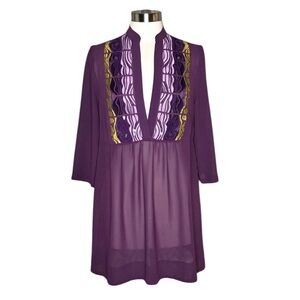 Cha Cha Vente embroidered sheer purple tunic M